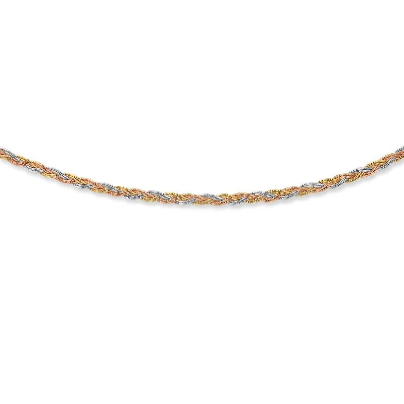 Ladies Rings with Purple Stichtite-14kt 17" Yellow White+ Rose Gold Diamond Cut Multi Strand Braided Mirror Spring Necklace with Lobster Clasp PWMS111-17