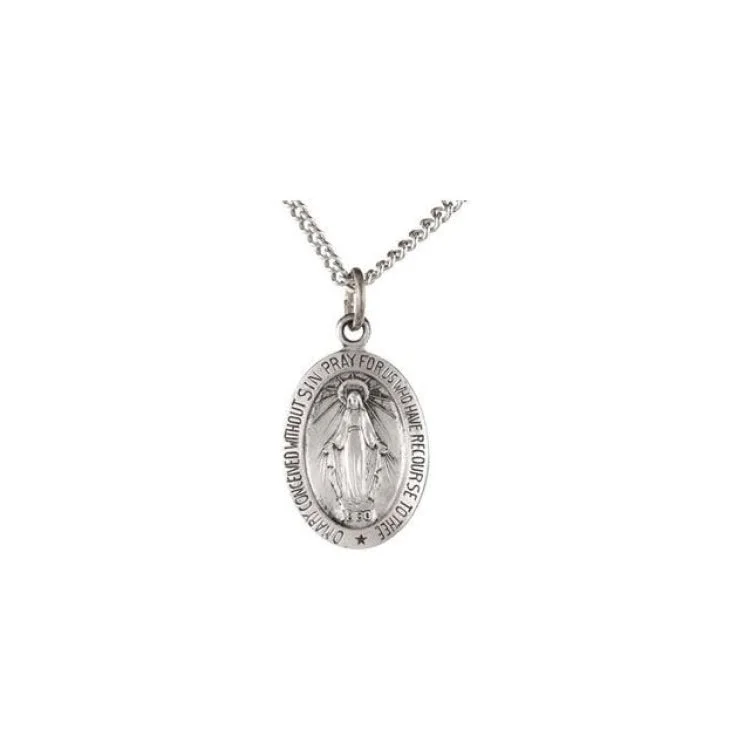 Ladies Necklaces Bold Shine-Sterling Silver 15x11 mm Oval Miraculous Medal 18" Necklace