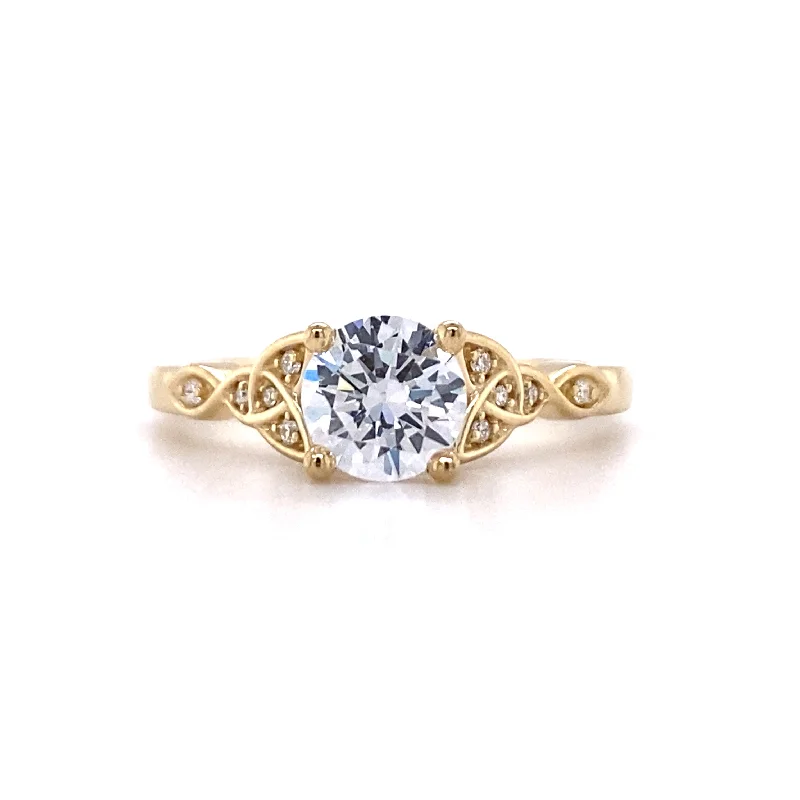 Ladies Snow Glow Engagement Rings -Round Diamond Side Stone Engagement Ring in Yellow Gold