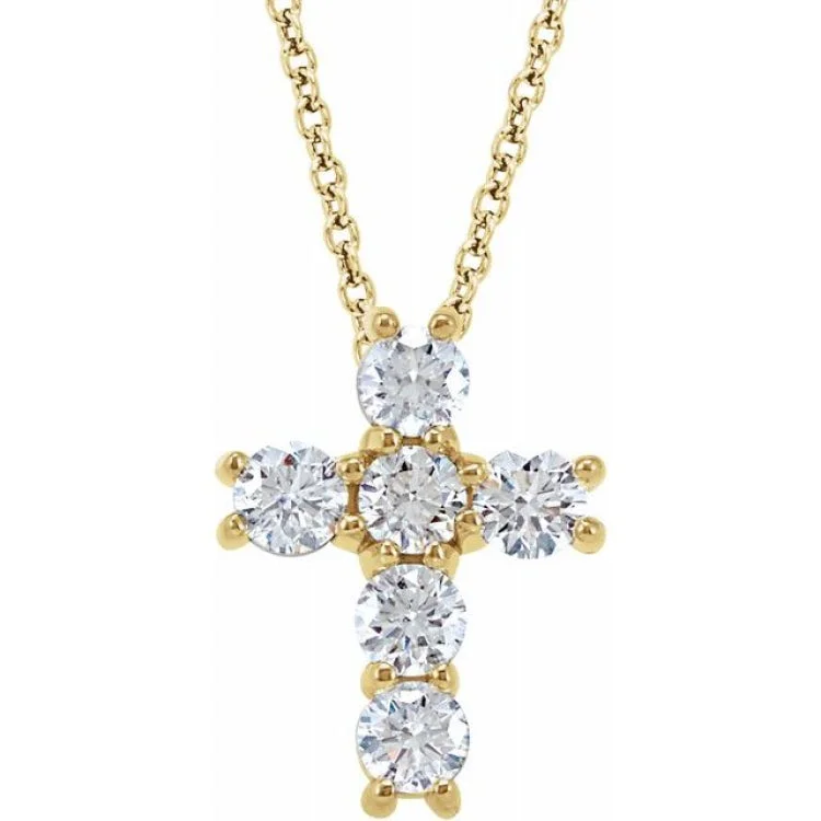 Ladies Necklaces for Volunteer Shine-14K Yellow 9/10 CTW Natural Diamond Cross 18" Necklace