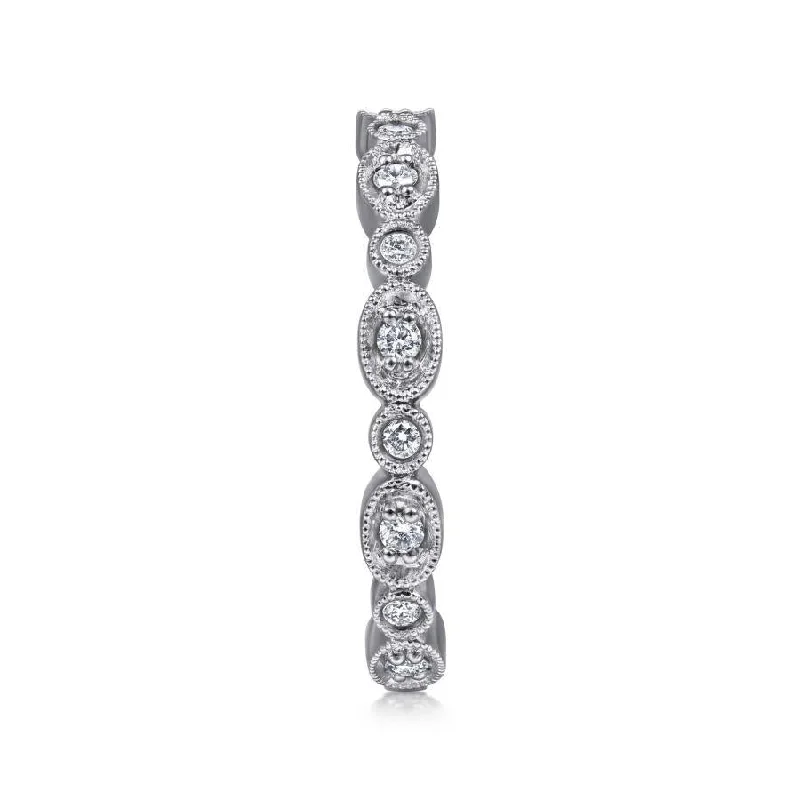 Ladies Rings with Ruby Spark-Gabriel & Co. - LR4750W45JJ - 14K White Gold Graduating Station Diamond Stackable Ring