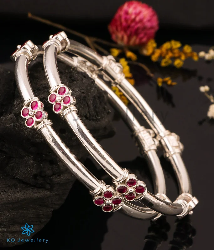 Ladies Bracelets with Mauve Sugilite-The Pratham Silver Bangle (Oxidised/Size 2.2/2.4/2.6/2.8)