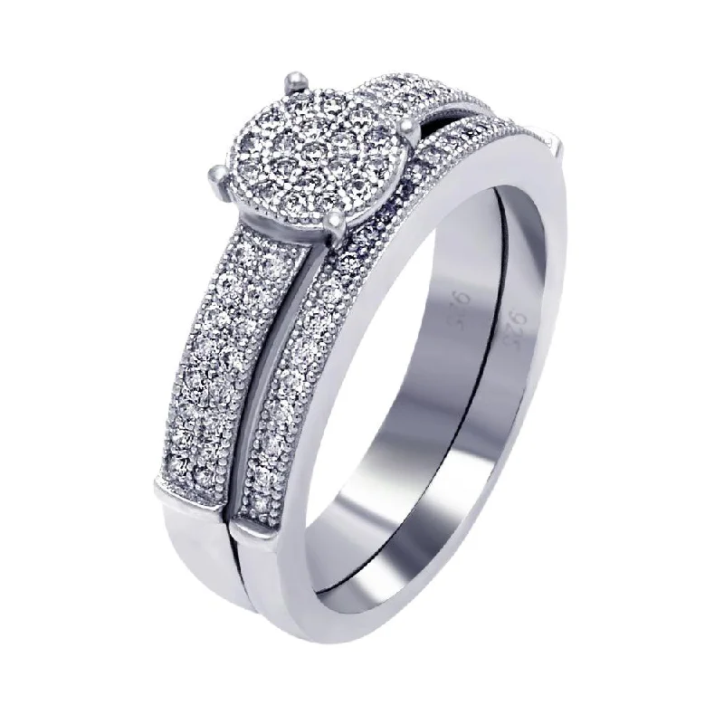 Ladies Fair Trade Engagement Rings -Silver 925 Rhodium Plated Micro Pave CZ Bridal Wedding Ring Set - ACR00053