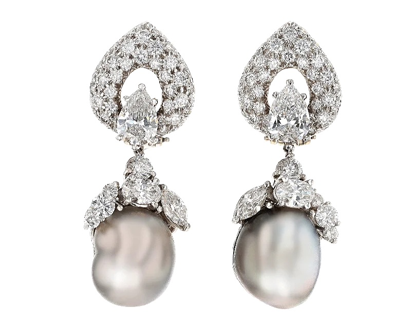 Ladies everlasting wear earrings -Henry Dunay Tahitian Pearl and Diamond Earrings