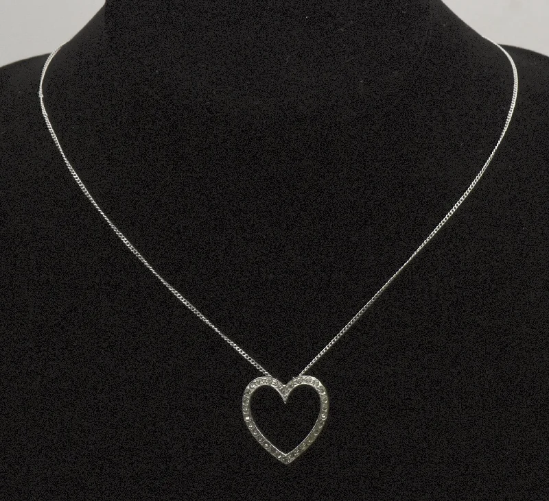 Ladies Necklaces with Spiral Spark-Vintage Sterling Silver and Rhinestone Heart Pendant on Sterling Silver Chain Necklace - 16"