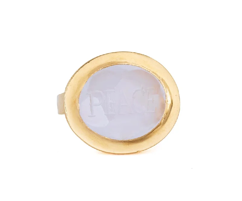 Ladies Rings for Casual Shine-Rock Crystal Bezel Set “Inspire True Faith” Peace Ring in 22K