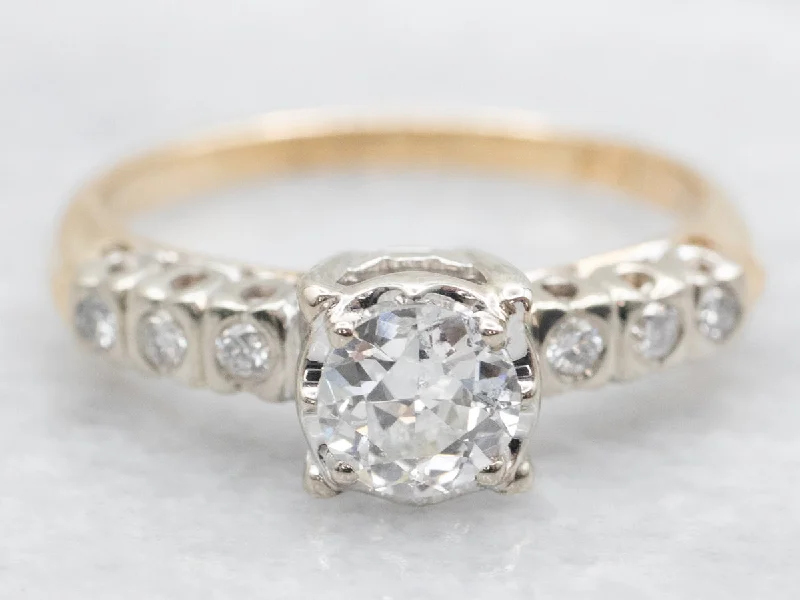 Ladies Wide Glow Engagement Rings -1950's European Cut Diamond Engagement Ring