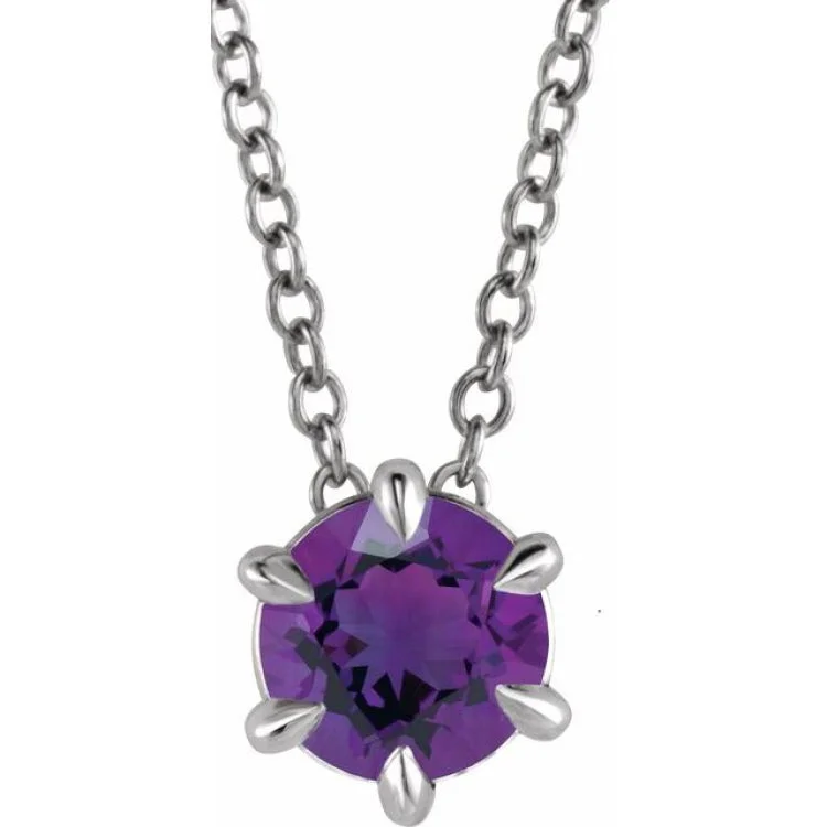 Ladies Necklaces with Cyan Kyanite-Sterling Silver 4 mm Natural Amethyst Solitaire 16-18" Necklace