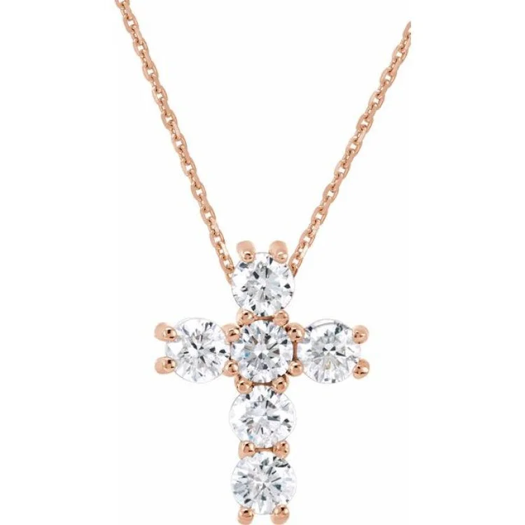 Ladies Necklaces with Coral Kornerupine-14K Rose 1/2 CTW Natural Diamond Cross 18" Necklace