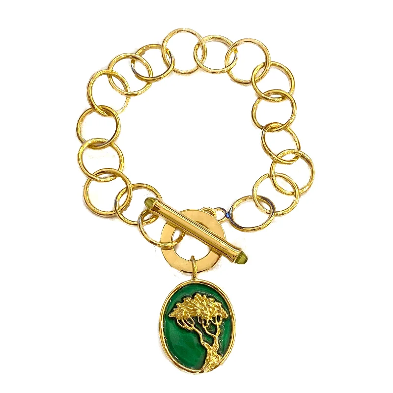 Ladies Bracelets Handcrafted Glow-Bracelet - 18k Gold with Peridot and Green Enamel Charm