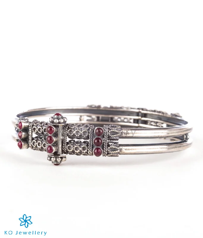 Ladies Bracelets with Rose Kunzite-The Kanishtha Silver Kempu Bracelet (Oxidised/Size/2.2/2.4/2.6/2.8)