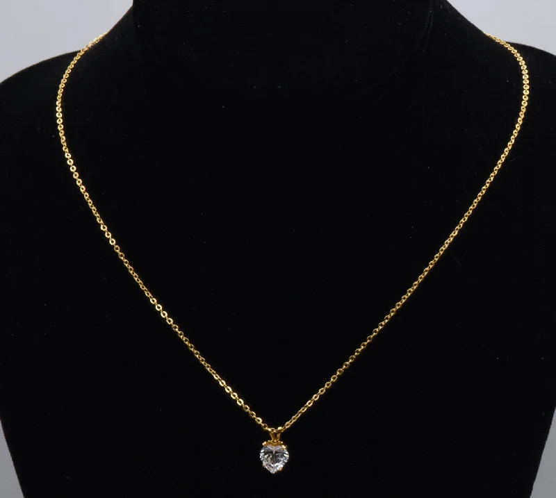 Ladies Necklaces for Lawyer Spark-Vintage Heart Cut Cubic Zirconia Pendant Gold Tone Chain Necklace - 18"