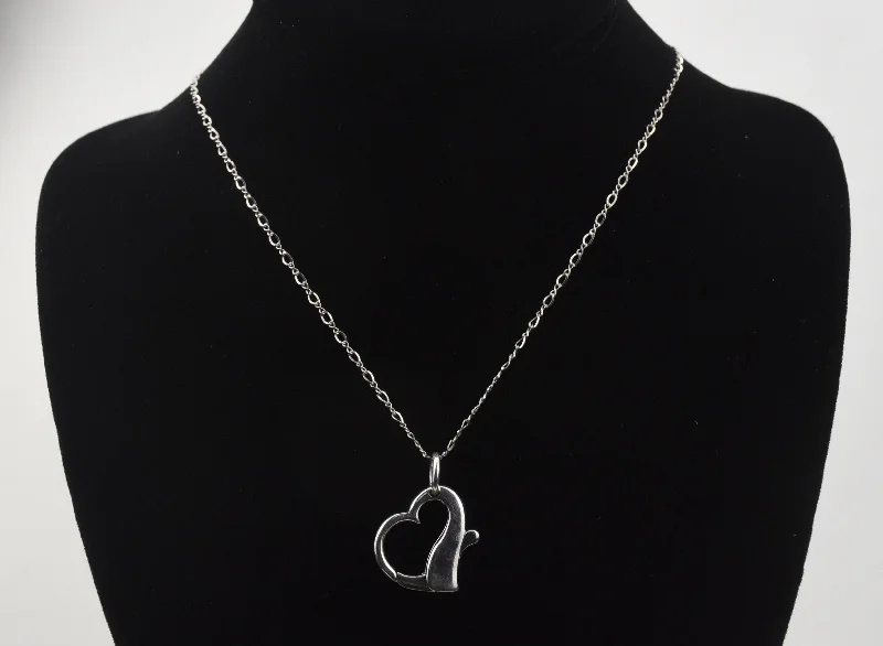 Ladies Necklaces with Diamond Spark-Sterling Silver Hinged Heart Pendant on Sterling Silver Chain Necklace - 21"