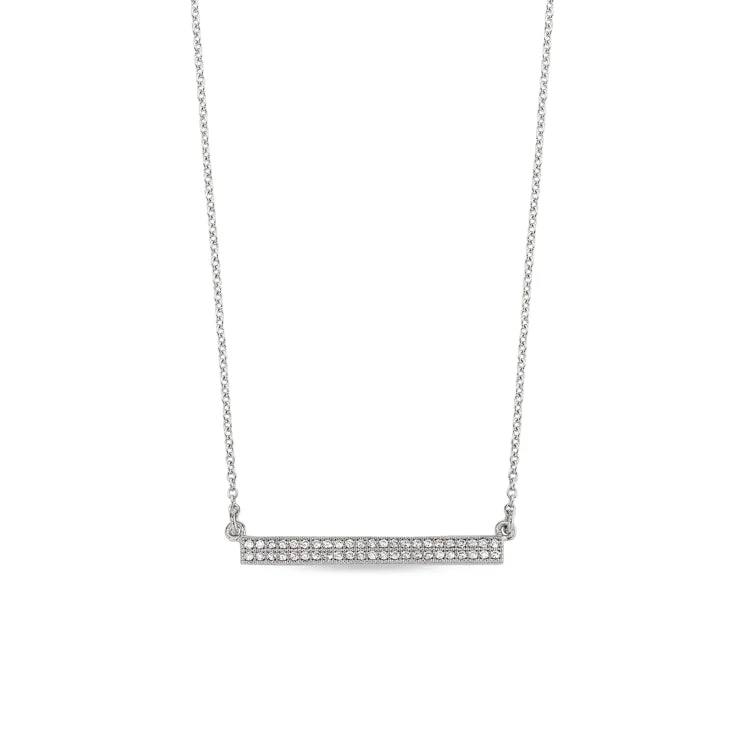 Ladies Necklaces with White Muscovite-Platinum Finish Sterling Silver Micropave Two Row Bar Necklace with 46 Simulated Diamonds 16" - 18" Adjustable Cable Chain