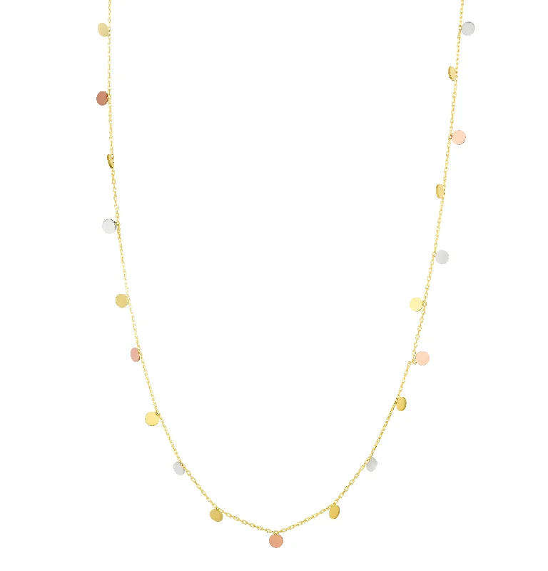 Ladies Necklaces with Blue Sapphire-14K Tricolor Dangling Circles Necklace