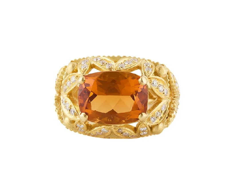 Ladies Rings for Founder Shine-Doris Panos 6.30ct Cushion Citrine and 0.70ctw Diamond Statement Ring in 18K