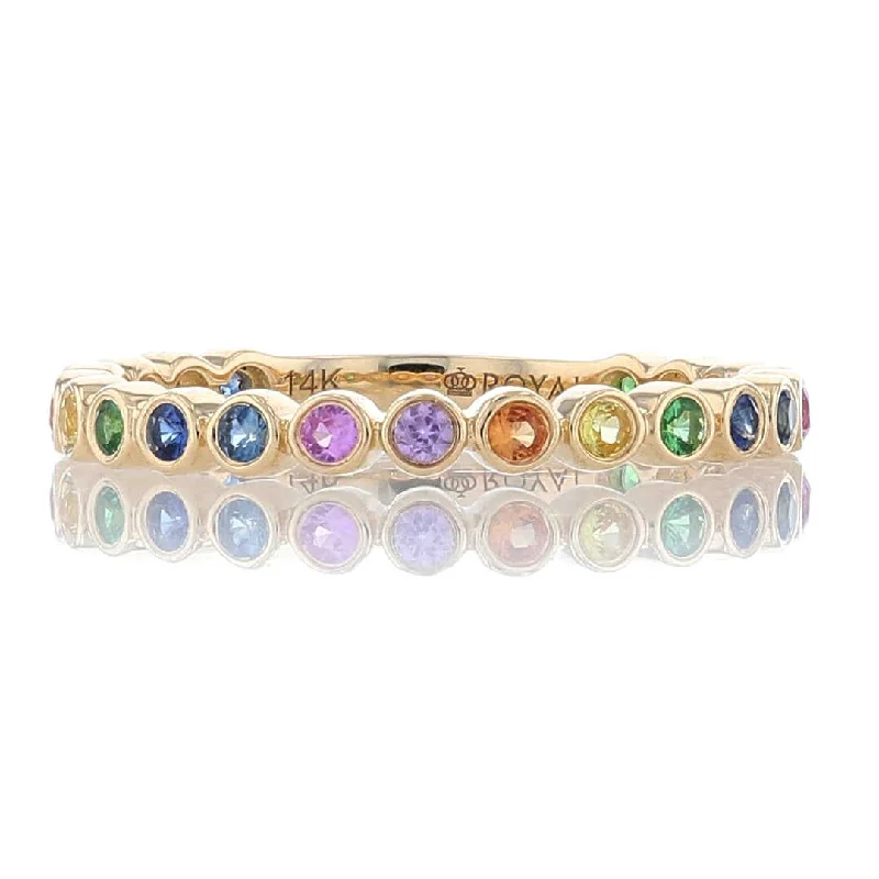 Ladies Rings for Beach Spark-Rainbow Sapphire Bezel Set Ring