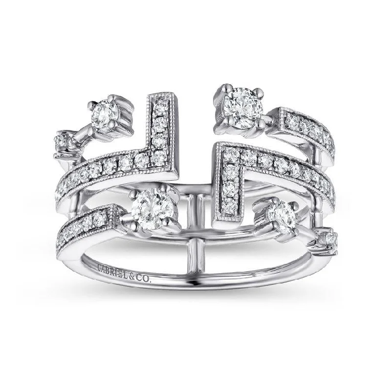 Ladies Rings for Bridal Shine-Gabriel & Co. - LR51299W45JJ - 14K White Gold Geometric Wide Band Diamond Ring