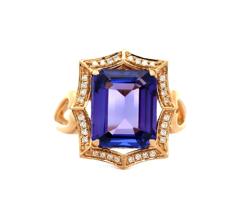 Ladies Rings with Clear Zircon-6.09ct Tanzanite and 0.12ctw Diamond Frame Statement Ring in 18K