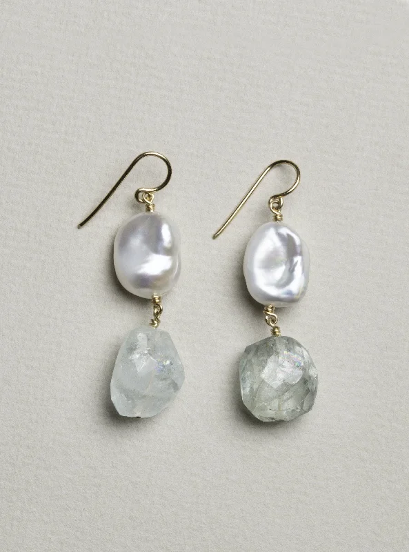 Ladies balanced grace earrings -Baroque Pearl and Aquamarine Drop Earrings