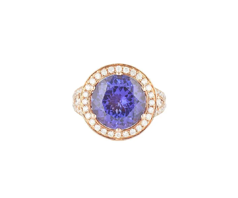 Ladies Rings with Rust Brookite-Le Vian 7.80ct Blueberry Tanzanite and 1.00ctw Diamond Halo Ring in 18K