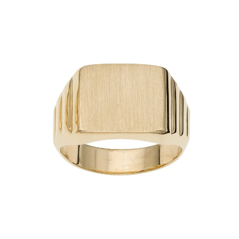 Ladies Rings with Celestial Stone-14K Yellow Gold Matte Rectangular Unisex Signet Ring, Size 7 R7201-07