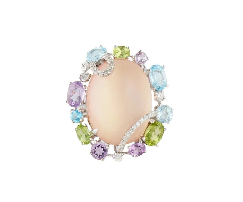 Ladies Rings Open Spark-0.25ctw Diamond Multi Gemstone Frame Quartz and MOP Doublet Ring in 14K