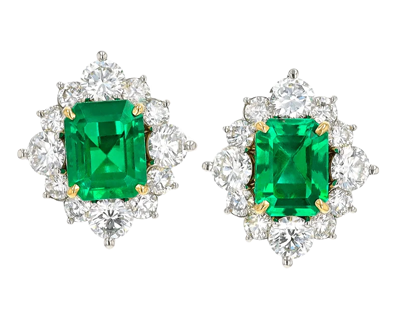 Ladies motherly love earrings -Colombian Emerald Earrings, 3.82 Carats