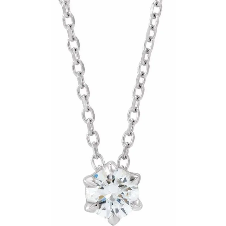 Ladies Necklaces with Grey Pollucite-14K White 1/4 CT Lab-Grown Diamond Solitaire 16-18" Necklace