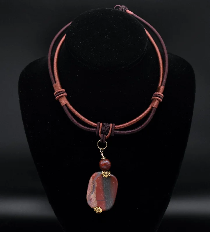 Ladies Necklaces with Bright Sunstone-Red Jasper Pendant Necklace