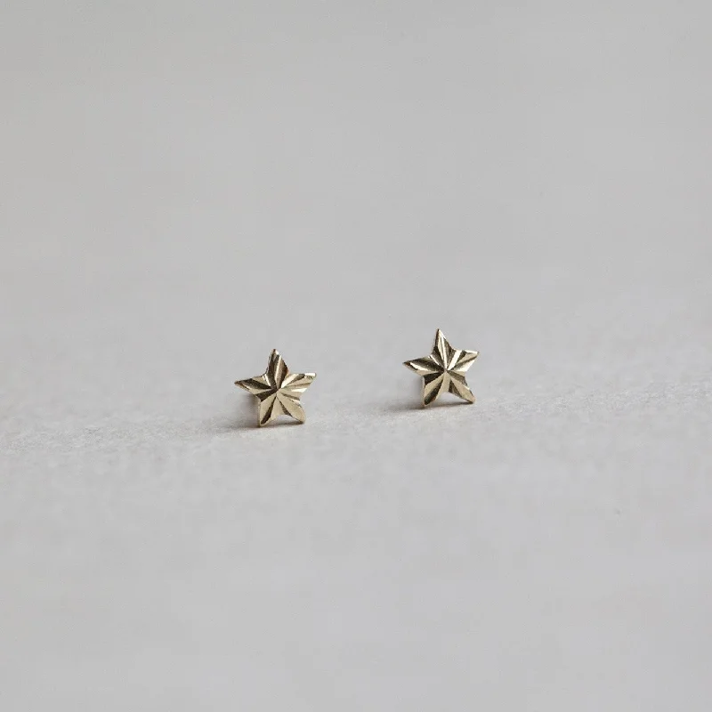 Ladies 10K gold stud earrings -Gold Micro Star Stud Earrings