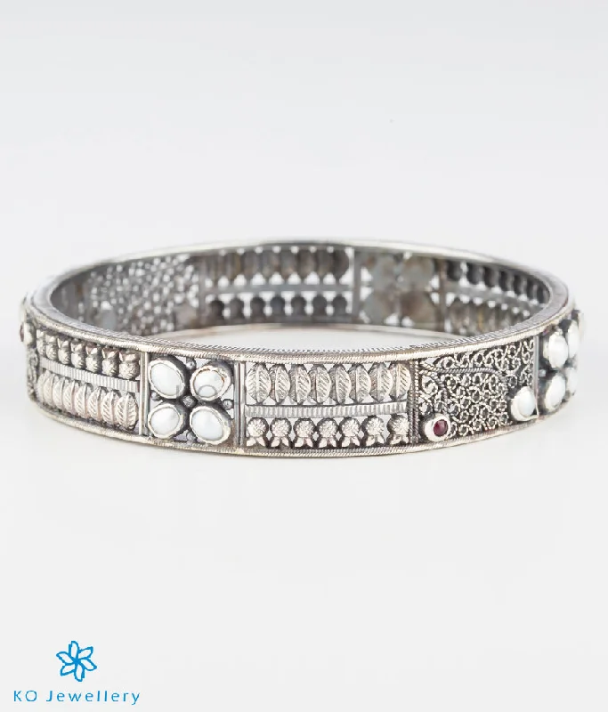 Ladies Bracelets with Arrow Spark-The Maya Silver Pearl Bangle (Oxidised) (Size/2.2/2.4/2.6/2.8)