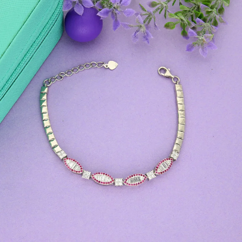 Ladies Bracelets with Blue Dumortierite-Sterling Silver 925 Classy Pink Gems Zirconia Bracelets- FKJBRLSL9480