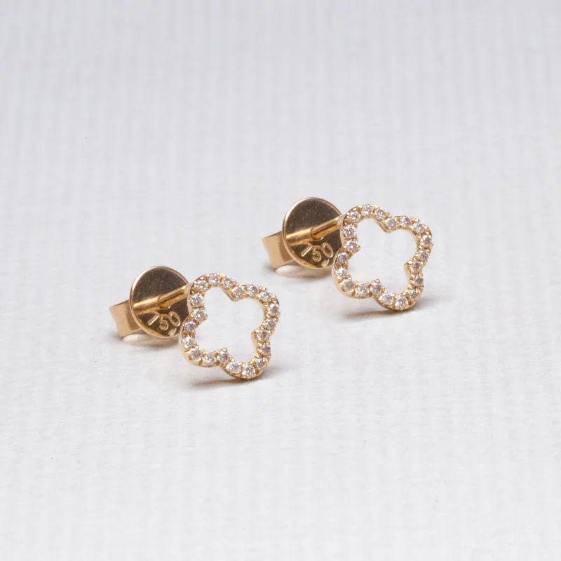 Ladies clustered gem earrings -Yellow Gold Victoria Clover Stud Earrings with Diamonds