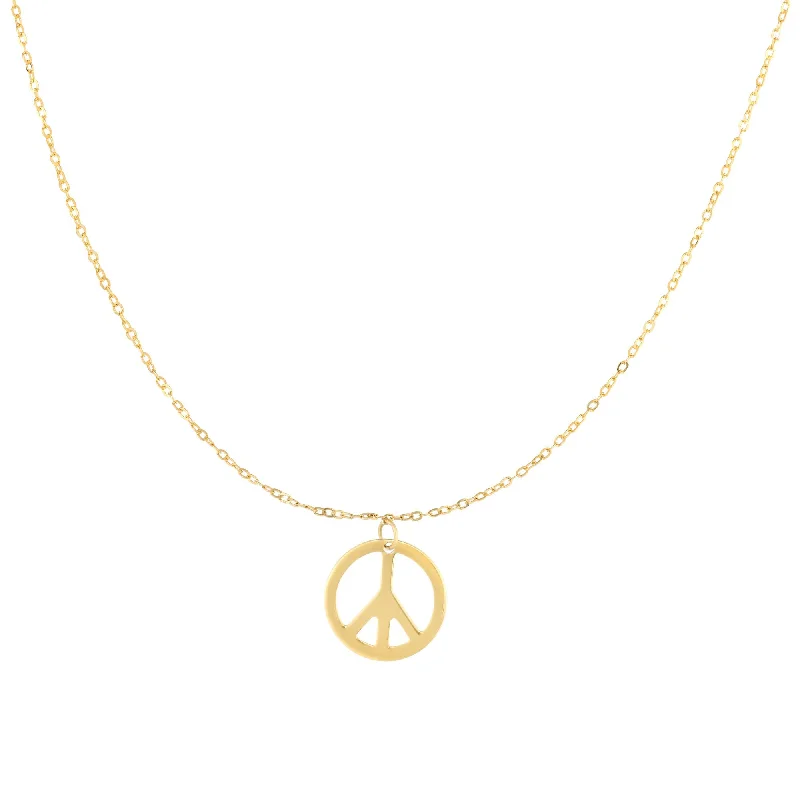 Ladies Necklaces with Lotus Spark-14K Gold Polished Peace Sign Necklace