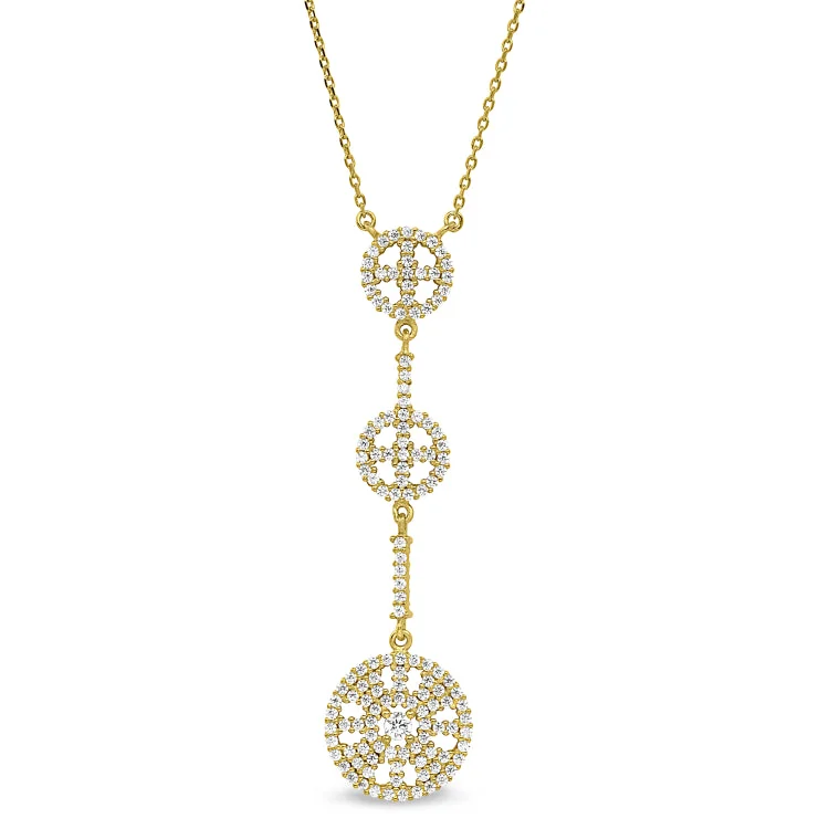 Ladies Necklaces with Gold Milarite-Gold Finish Sterling Silver Micropave Three Circle Drop Necklace with Simulated Diamonds on 16"-18" Adjustable Chain