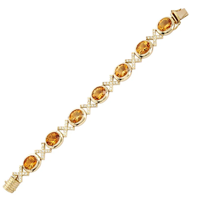 Ladies Bracelets with Square Glow-Bracelet-Citrine and Diamond