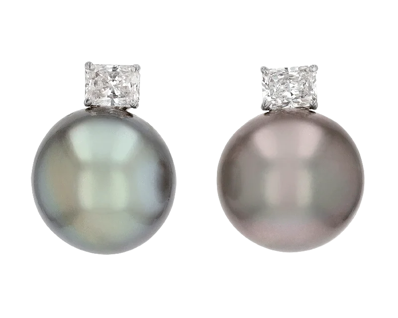 Ladies signature designer earrings -Tahitian Pearl and Diamond Earrings