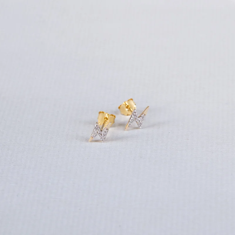 Ladies enchanted bloom earrings -Lightning Bolt Stud Earrings with Diamond