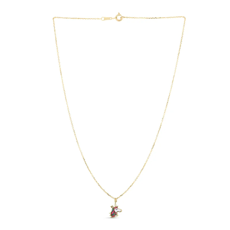 Ladies Necklaces for Niece Shine-14K Gold Enamel Unicorn Necklace