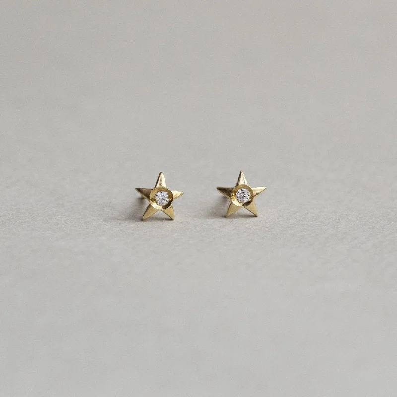 Ladies timeless vintage earrings -Gold Stars with Crystals Stud Earrings