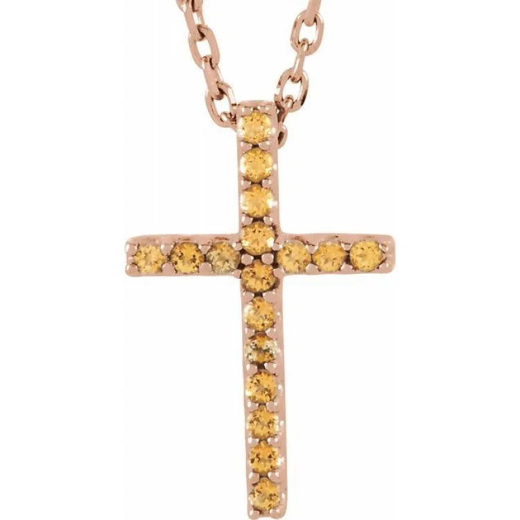 Ladies Necklaces for Chef Glow-14K Rose Natural Yellow Sapphire Petite Cross 16" Necklace