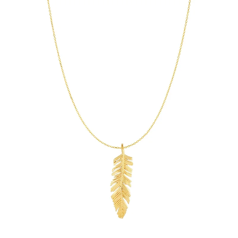 Ladies Necklaces with Red Wulfenite-10K Gold Feather Necklace