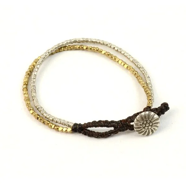 Ladies Bracelets with Hex Shine-PHADUA / Karen Silver Beads Brass Double Cord Bracelet