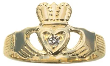 Ladies Rings with Green Rosasite-14K Yellow Gold Diamond Claddagh Ring HB00540DI