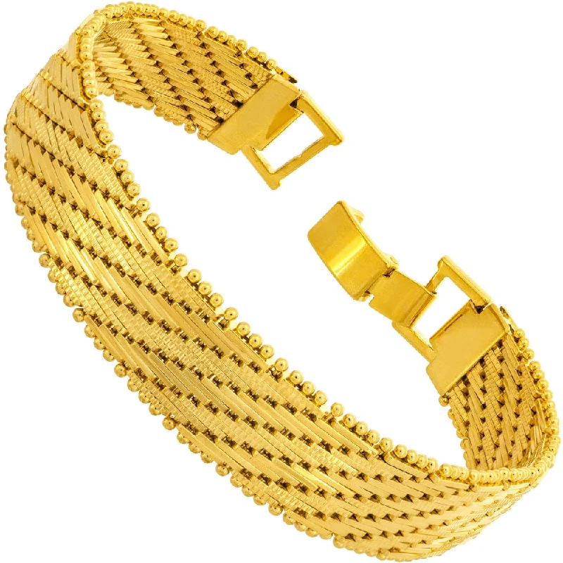 Ladies Bracelets with Pure Okenite-13mm Vintage Flat Basket Weave Bracelet