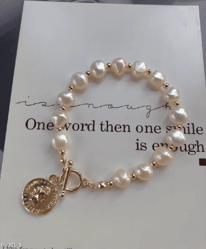 Ladies Bracelets with White Colemanite-Natural pearls Queen Elizabeth coin bracelet