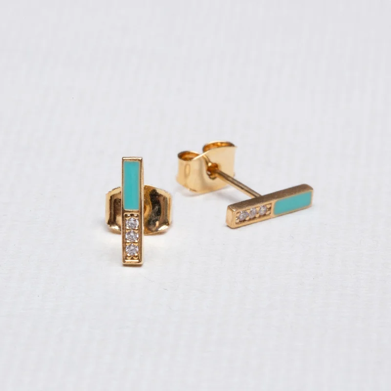 Ladies asymmetrical flair earrings -Turquoise Bar Stud Earrings