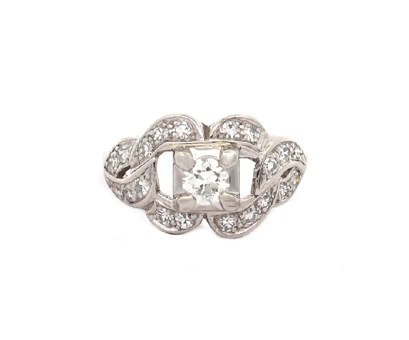 Ladies Rings for Holiday Spark-0.73ctw European and Single Cut Diamond Loop Ring in Platinum