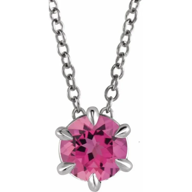 Ladies Necklaces for Kin Spark-14K White 4 mm Natural Pink Tourmaline Solitaire 16-18" Necklace